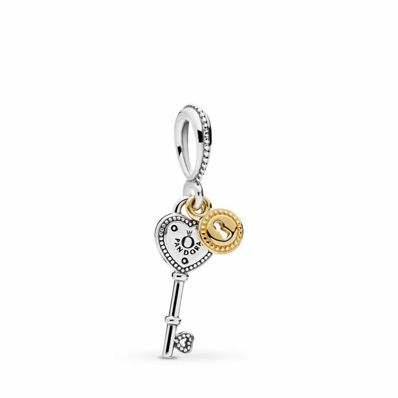 Pandora Key To My Heart Dangle Charm Ireland - Two Tone - 568310TWH